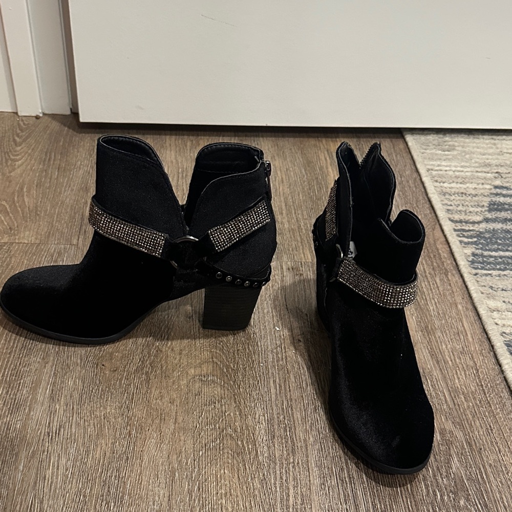 Not Rated Black Ankle Boots with Rhinestone Strap